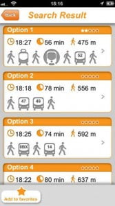 Suggested routes on the moovit app
