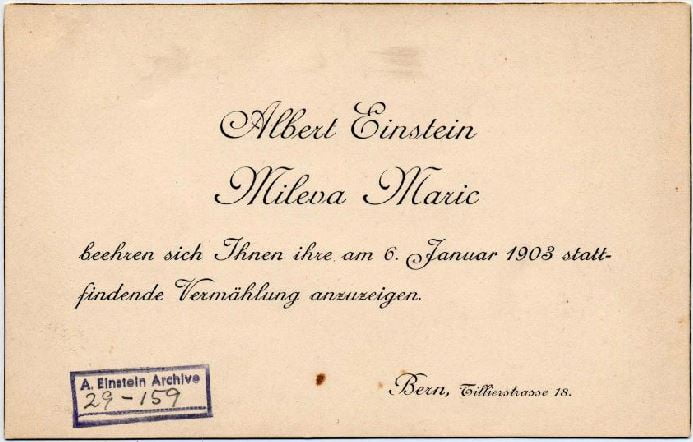 Einstein's marriage certificate to first wife Mileva Marić