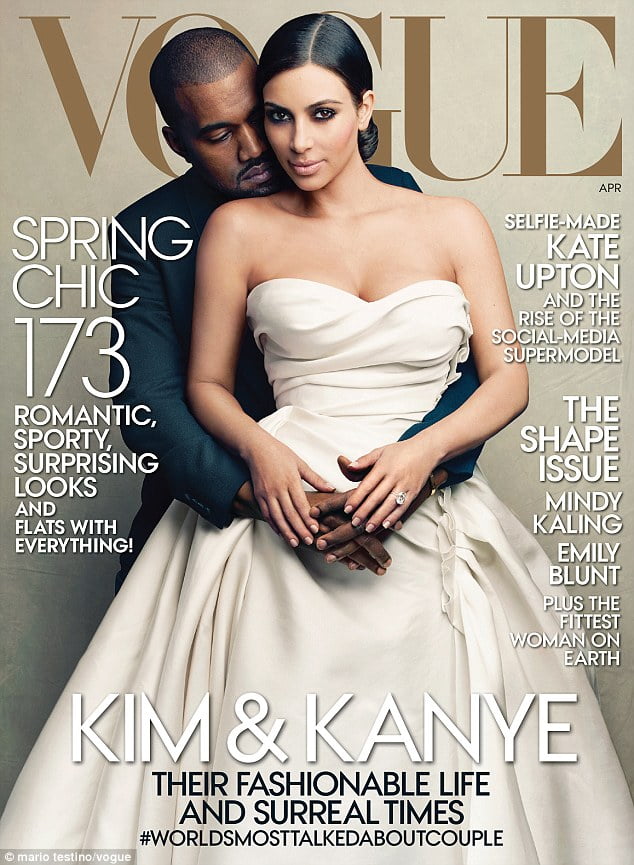 Kim Kardashian wearing a Lanvin wedding gown for her first Vogue cover. Photo via Alber Elbaz's Instagram Account