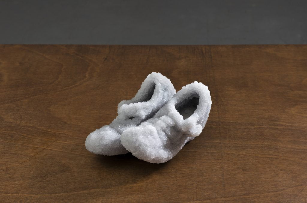 "Edge" by Sigalit Landau (shoes were immersed in the Dead Sea).  Courtesy of Bezalel Academy of Arts and Design