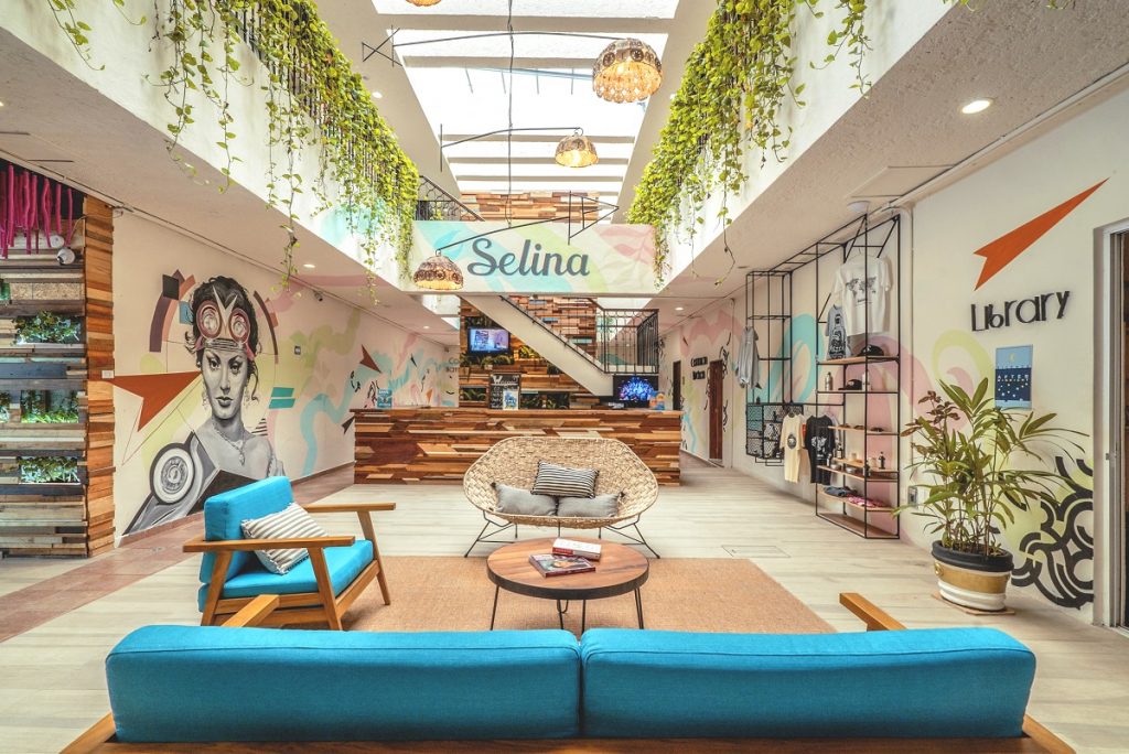 A Selina lobby in Cancun, Mexico. Courtesy
