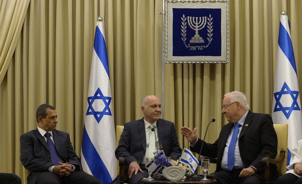 Israeli President Reuven Rivlin, right, with the then-outgoing ISA director Yoram Cohen, center, and Nadav Argaman, in May 2016. Photo by Amos Ben Gershon, Spokesperson unit of the President of Israel, Wikimedia, CC BY-SA 3.0