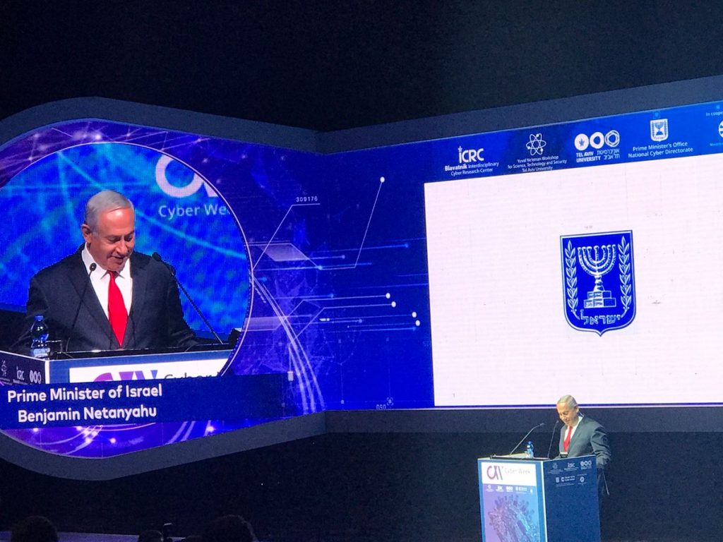Prime Minister Benjamin Netanyahu speaking at Cyber Week, June 20, 2018. Photo via Cyber Week on Twitter.