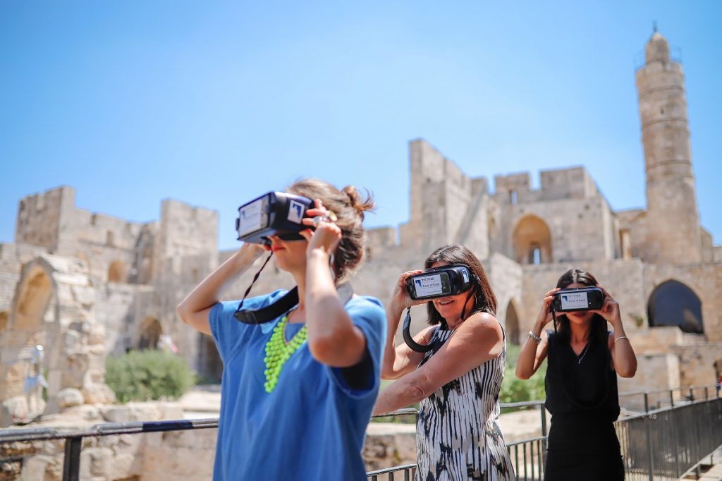 Visitors taking part in the Step Into History VR tours produced by the Tower of David Museum and Lithodomos VR. Photo by Ricky Rachman