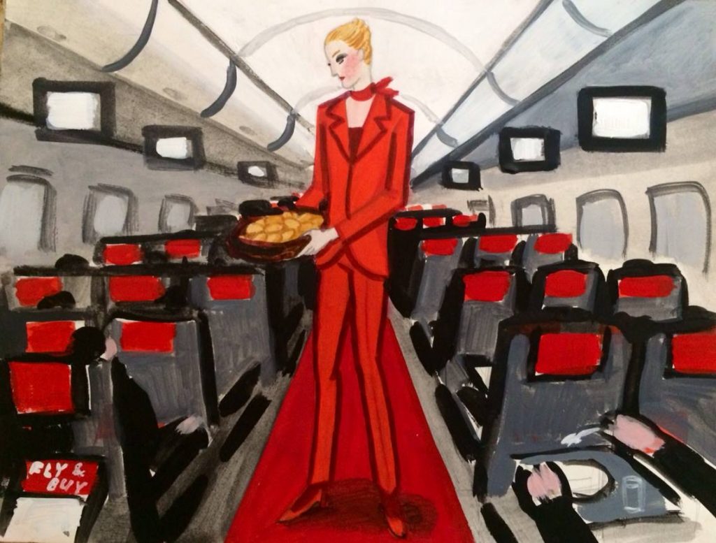 Zoya Cherkassky's, Austrian Airlines, 2016, markers on paper. Courtesy
