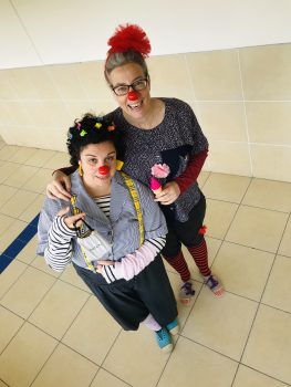 Sarah Even Haim (opera singer) and Viva Sarah Press (journalist) as educational clowns in Tel Aviv. Photo: Courtesy