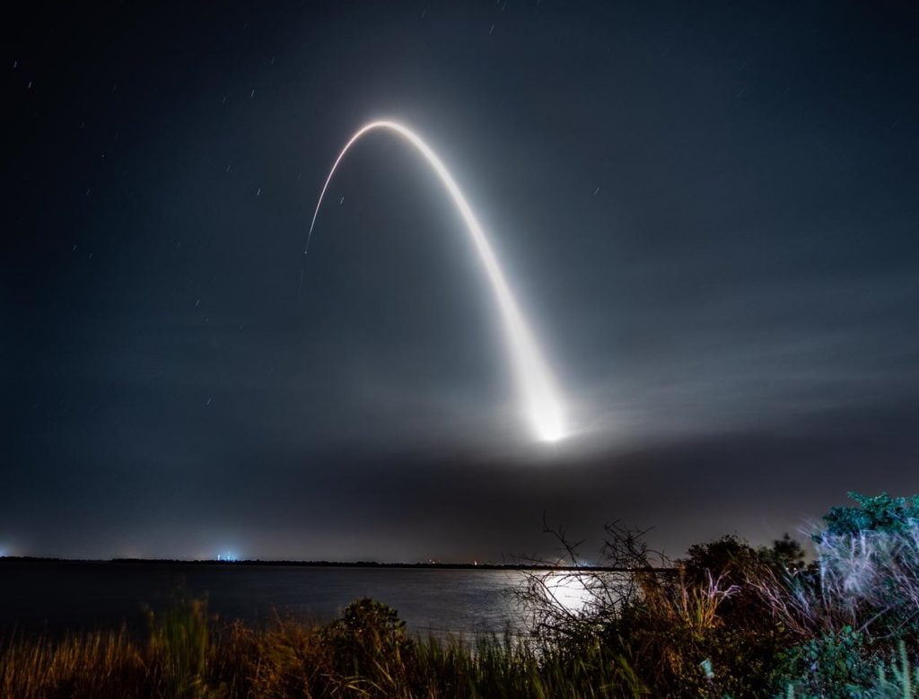 The launch of the Beresheet spacecraft aboard a SpaceX rocket on February 22, 2019. Photo via SpaceIL and IAI