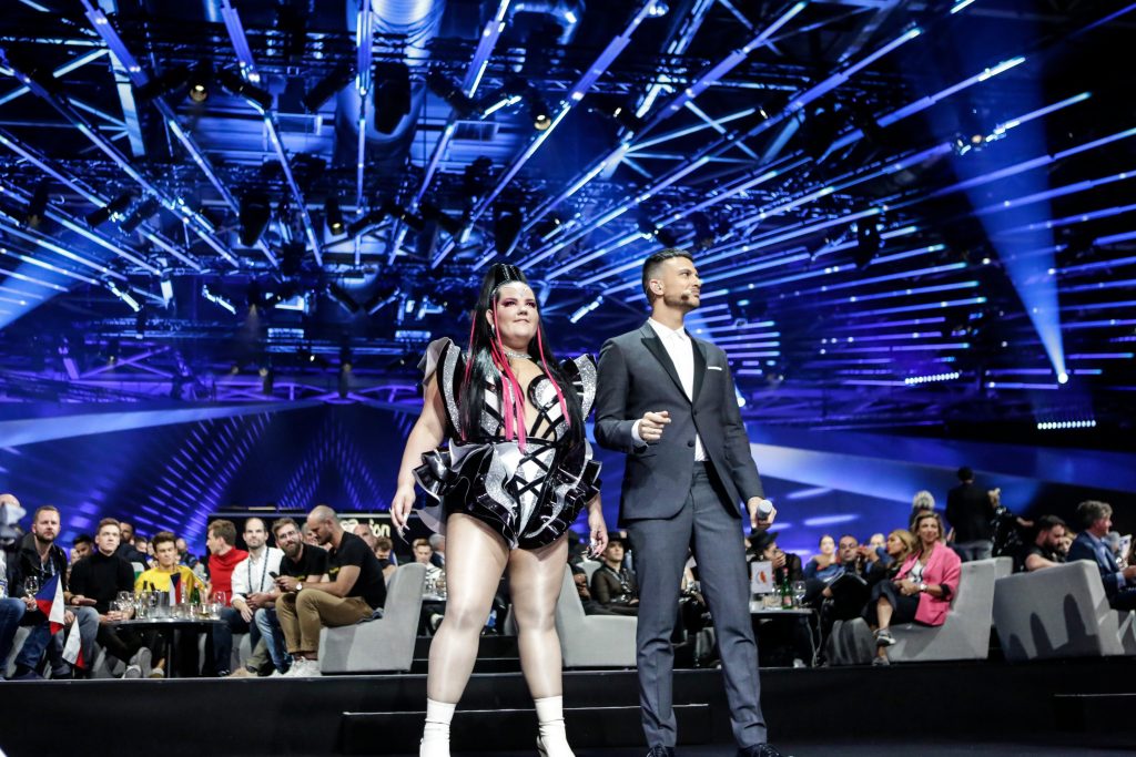 Netta Barzilai and Assi Azar at the first Eurovision semi-finals in Tel Aviv. Photo by Thomas Hanses via the official Eurovision website.