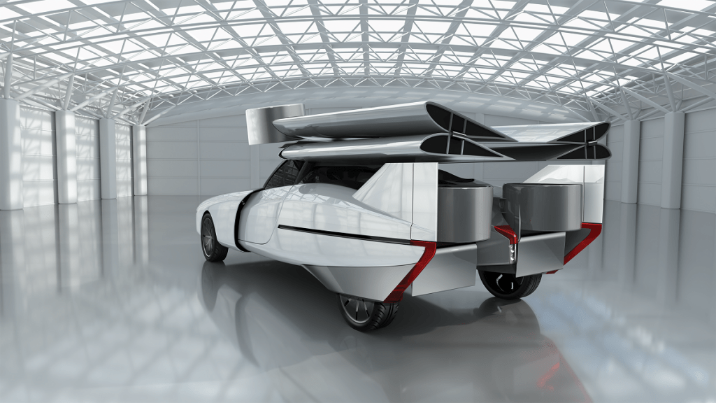 A rear view of the design of the Aska, an electric, autonomous flying car by NFT. Courtesy