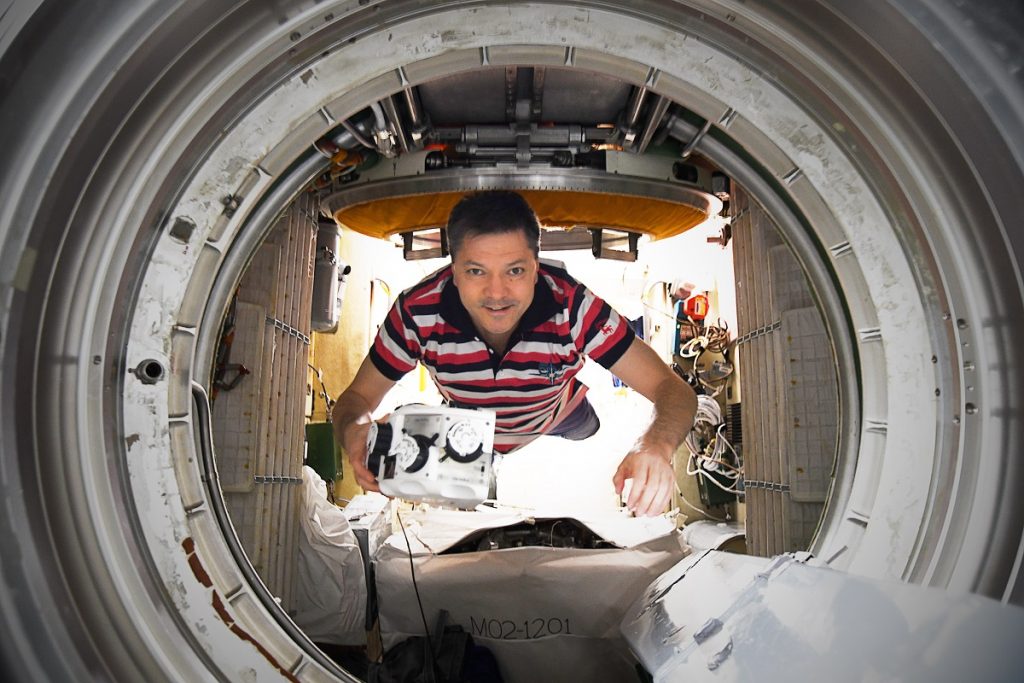 Cosmonaut Oleg Kononenko on board of the International Space Station during the first experiment with 3D bioprinter in December 2018. Photo via 3D Bioprinting Solutions