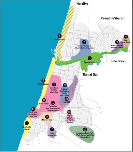 Tel Aviv's tourismMaster Plan defines 17 tourism zones across the city. Screenshot
