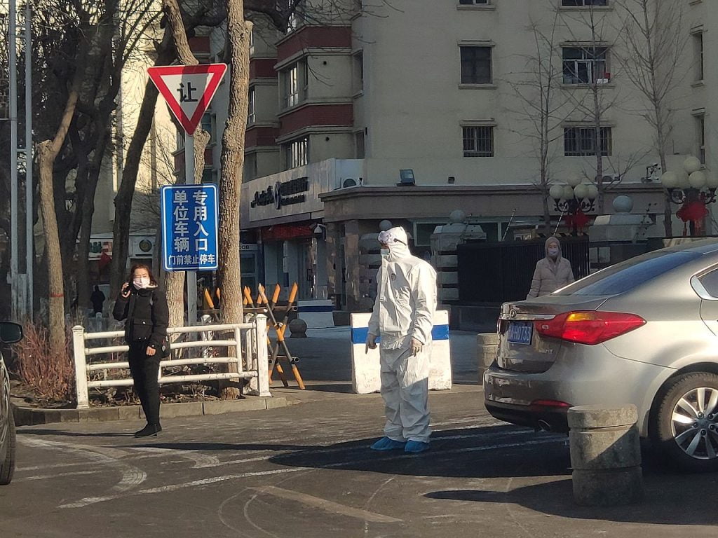 Medical staff with bunny suit in Urumqi, Xinjiang, China, January 26, 2020. Wikimedia