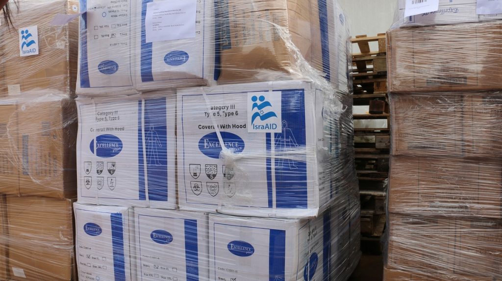 An IsraAID shipment to China in February 2020 as part of novel coronavirus response. Photo: IsraAID