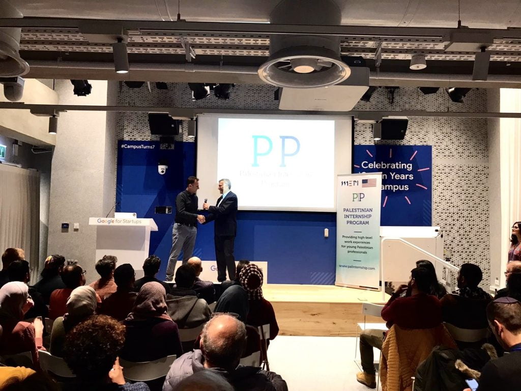 PIP founder Yadin Kaufmann and Google Israel CEO Barak Regev at a PIP event in Tel Aviv, January 2020. Courtesy