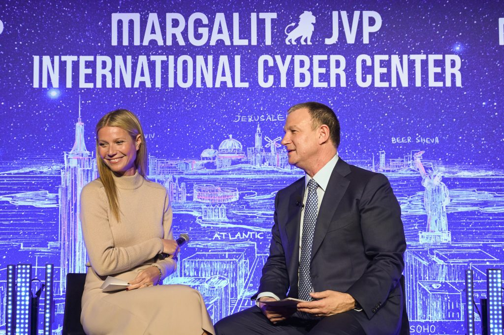 Actress and entrepreneur Gwyneth Paltrow with Dr. Erel Margalit at the opening of the International Cyber Center in New York City on February 3, 2020. Photo: Shahar Azran