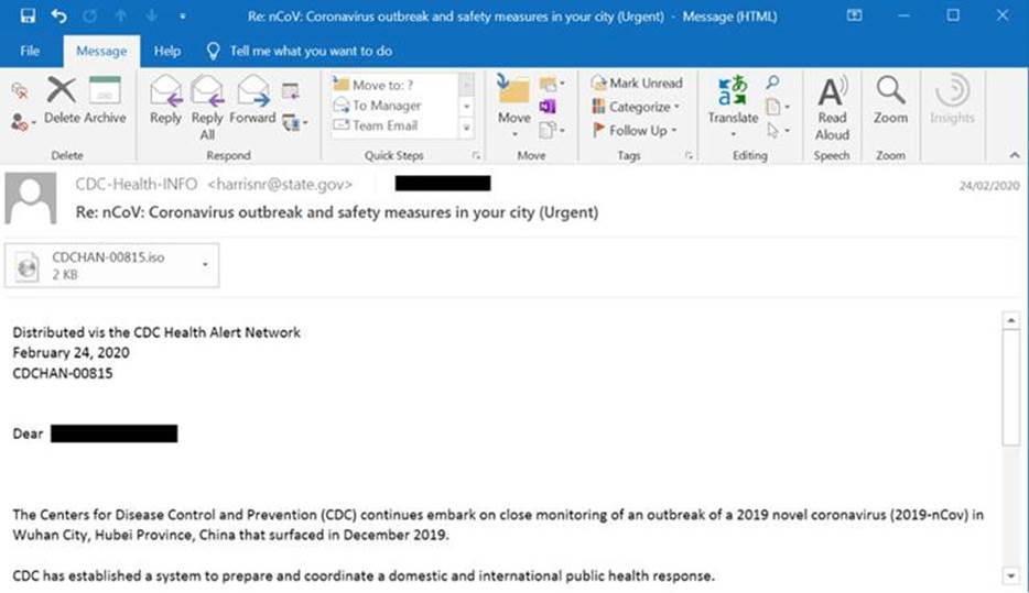 A phishing email related to coronavirus information. Screenshot via Cybereason