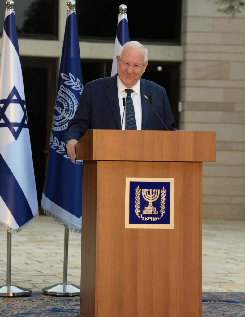Israeli President Reuven Rivlin speaks on May 20, 2020 at the Safe@Home hackathon battling domestic violence in memory of Michal Sela. Photo: Mark Neyman/GPO