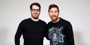 Sirin Labs co-founder and CEO Moshe Hogeg, left, with Barcelona's Lionel Messi, in a photo posted to Twitter on December 7, 2017 to announce that Messi was the company's new brand ambassador.