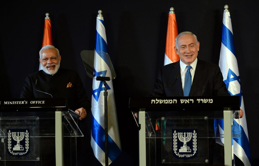 Israeli PM Benjamin Netanyahu and Indian PM Narendra Modi in Jerusalem in July 2017. Photo by Haim Zach/GPO
