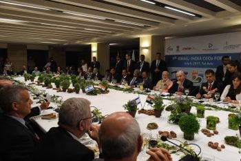 PM Netanyahu and Indian PM Narendra Modi speak with the Israeli-Indian CEOs forum, in Tel Aviv in July 2017. Photo by Kobi Gideon, GPO