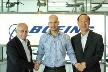 From left: Boeing Israel president David Ivry, Assembrix CEO Lior Polak, and Jay Cee, head of mutual Korea-Israel acquisition program at Boeing. Courtesy