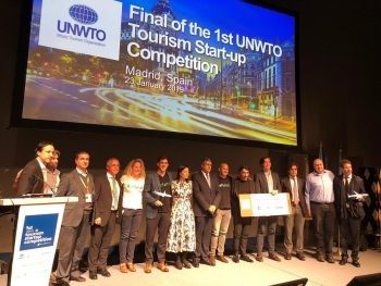 The winners and WTO, Globalia, and Refundit representatives on stage in Madrid , January 23, 2019. Courtesy