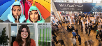 Top left: Nuseir Yassin (Nas Daily), and Alyne Tamir, via Tamir's Facebook profile; bottom left: Dr. Kira Radinsky, via the Technion; right: a photo from the OurCrowd Summit in 2018.