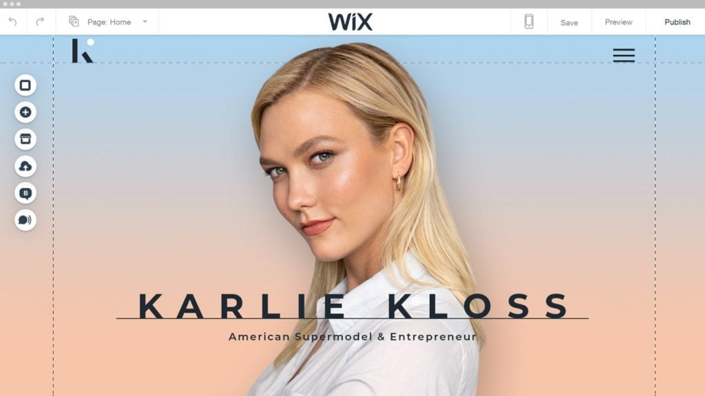 Karlie Kloss on Wix. Courtesy
