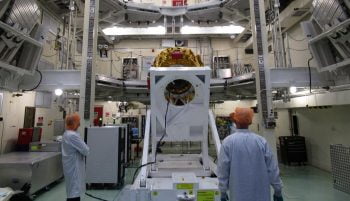 SpaceIL's Beresheet spacecraft undergoes tests before the big launch, February 21, 2019. Courtesy SpaceIL
