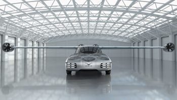 A front view of the design of the Aska, an electric, autonomous flying car by NFT. Courtesy
