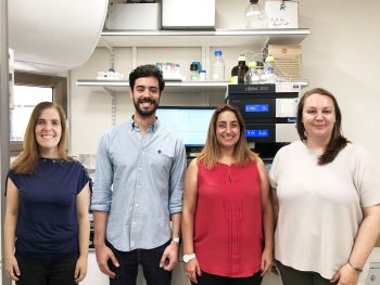 The TAU research team from left to right: Prof. Helena Florindo, Dr João Conniot, Prof. Ronit Satchi-Fainaro, Dr Anna Scomparin. Photo by Galia Tiram