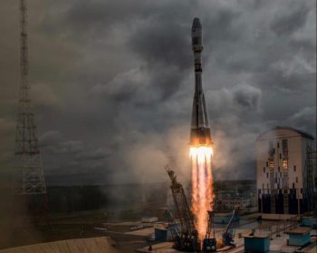 The Voyuz rocket taking the NSLcomm satellite to space. (Photo: Roscosmos)