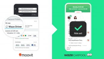 A graphic released by Moovit in English showing the Waze Carpool feature.