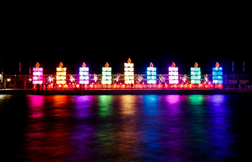 Hanukkah at the Tel Aviv Port, in December 2015. Deposit Photos