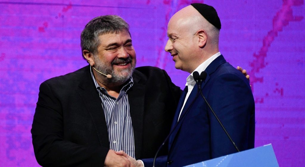 OurCrowd founder and CEO Jon Medved and former US special envoy Jason Greenblatt at the OurCrowd Global Investor Summit in Jerusalem on February 13, 2020. Courtesy