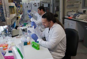 Scientists at the Migal Research Institute lab which is working on developing a coronavirus vaccine. March 2020. Courtesy
