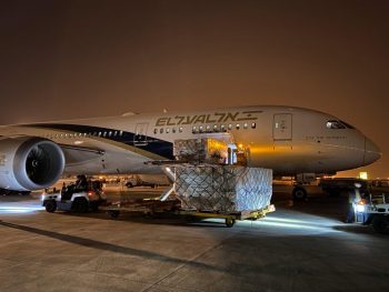 An El Al plane carrying essential medical items is set to take off toward Tel Aviv from Shanghai, April 5, 2020. Photo: El Al