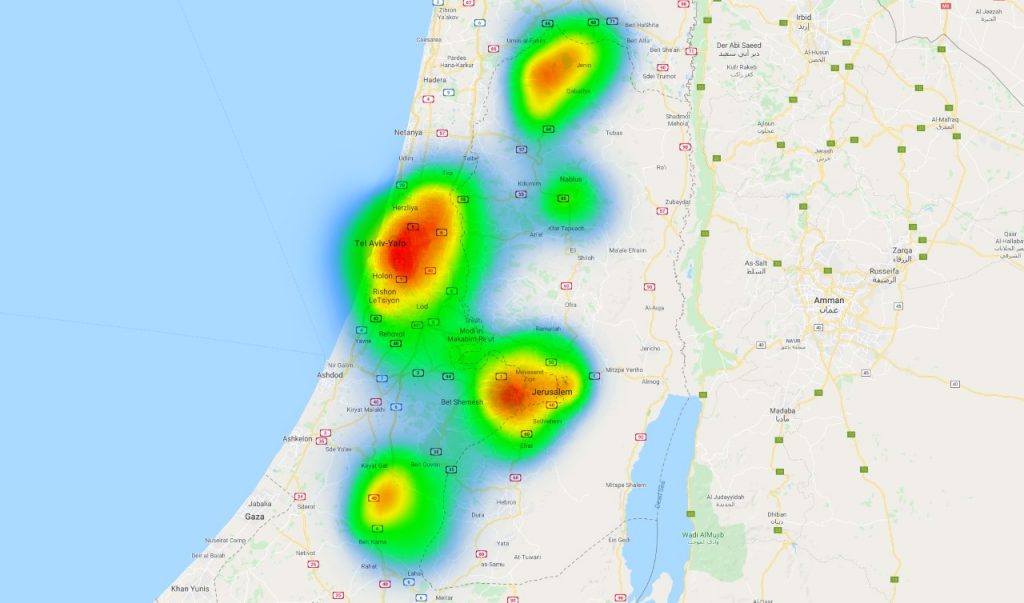 A COVID-19 epidemiological heat map in Israel provided by Diagnostic Robotics. Courtesy