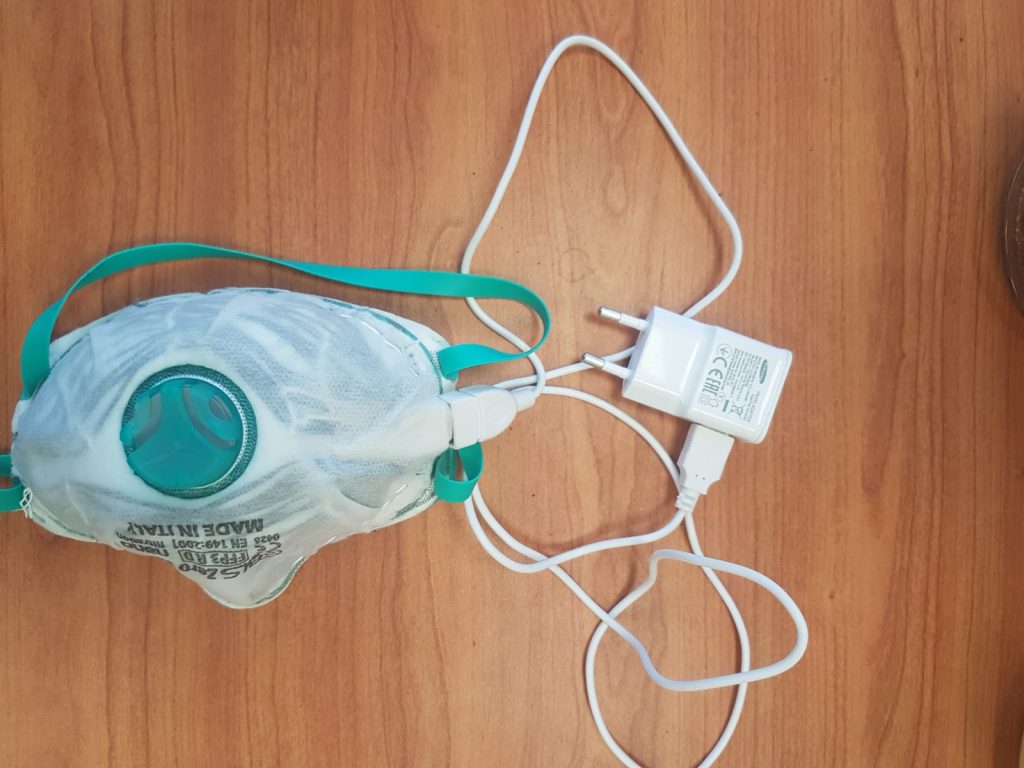 A self-disinfecting mask prototype developed by scientists atthe Technion. Courtesy