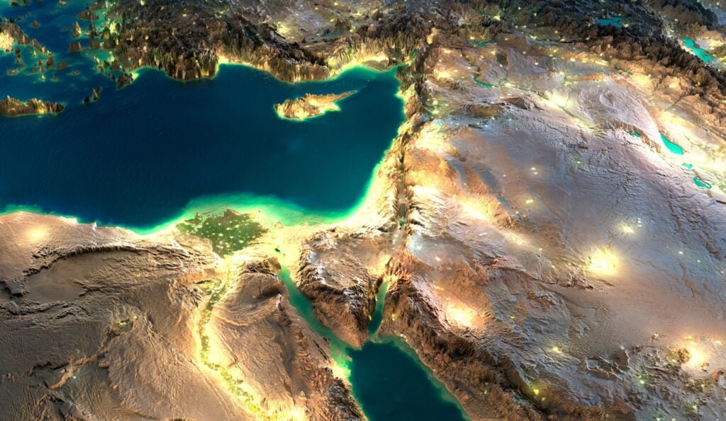 Parts of the Middle East and North Africa. Elements of this image furnished by NASA. Deposit Photos