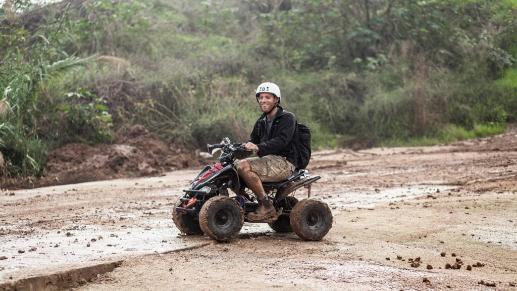 In '30 Kilometers An Hour,' Tzafrir fulfills a childhood dream to travel throughout Israel in his toy car. Courtesy