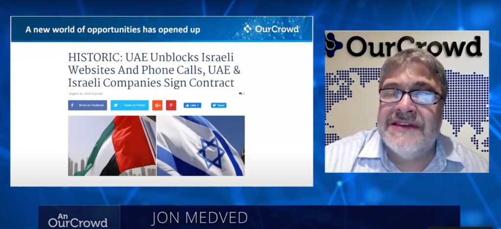 OurCrowd CEO and founder Jon Medved speak at the OurCrowd webinar with UAE investors. Photo: Screenshot