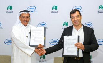 Mobileye's Professor Amnon Shashua and Khalaf Ahmad Al Habtoor, founding chairman of Al Habtoor Group, sign a strategic partnership deal to deploy self-driving vehicles in Dubai. Photo: Mobileye