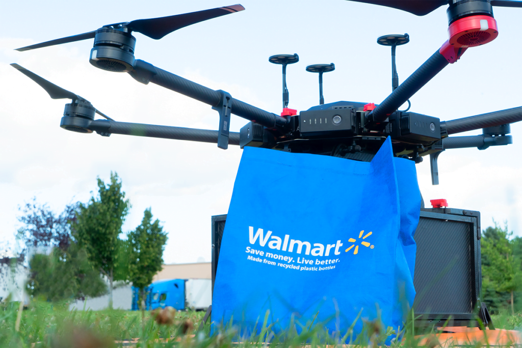 Flytrex drone delivering Walmart products