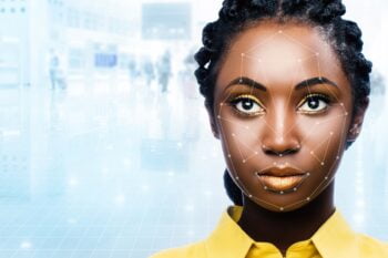 woman with facial recognition scan
