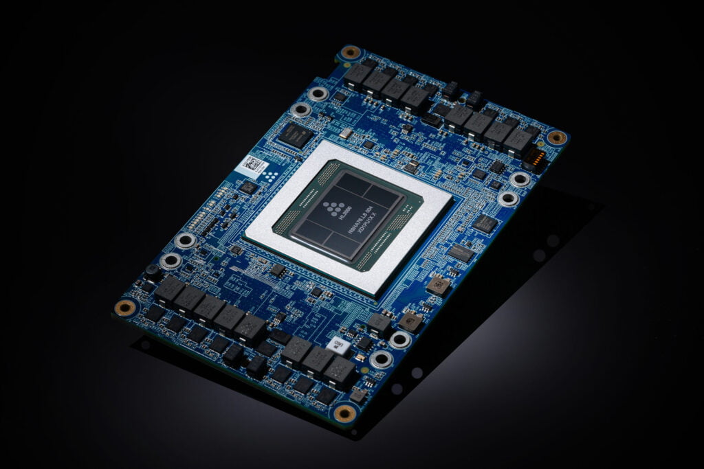 A photo shows Habana Labs' HL-205 Gaudi Mezzanine Card. Gaudi-based EC2 instances deliver cost efficiency and high performance, while natively supporting common frameworks such as TensorFlow and PyTorch. Photo: Habana Labs