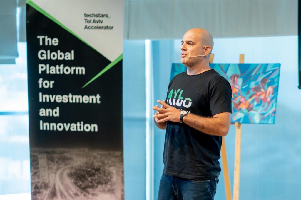 Gili Bisa, CEO and co-founder of Albo, at Techstars Tel Aviv Demo Day. Photo: Hanna Taieb