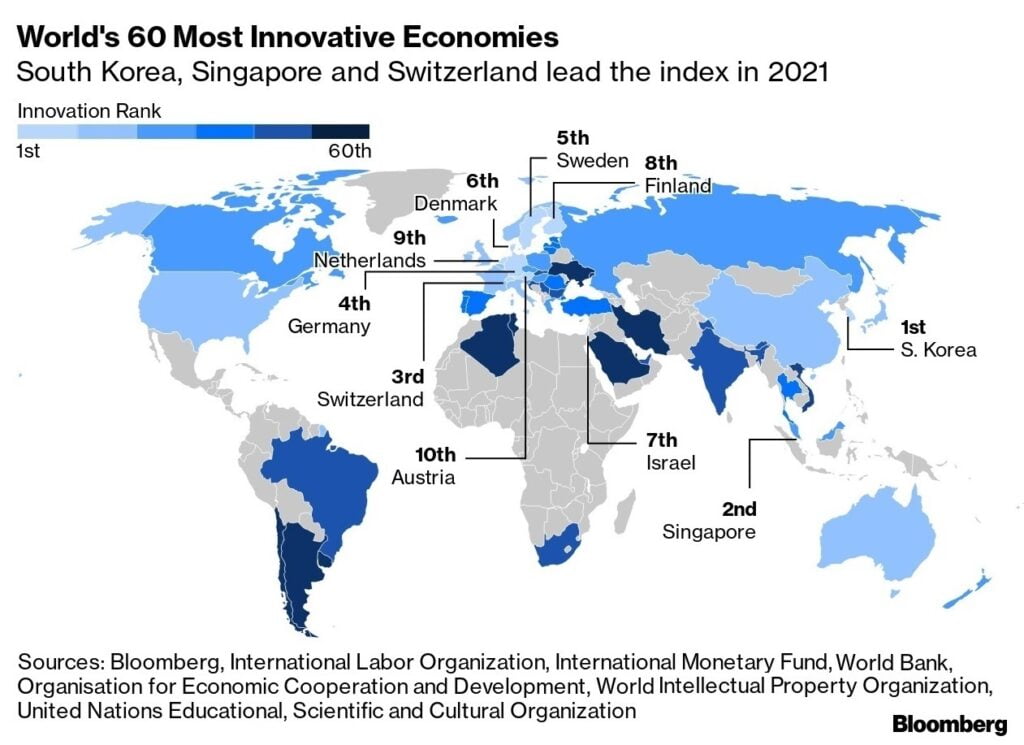 Bloomberg Innovation Index 2021 map.