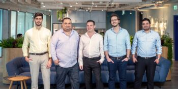 CYE founders from left to right: Eyal Greenberg, co-founder and head of research, Reuven Aronashvili, founder and CEO, Gabi Levenberg, co-founder and services team leader, Matan Chen, co-founder and services team leader, and Haim Aharoni, co-founder and CPO. Not pictured: Ronen Lago, CTO and co-founder. Photo: Courtesy