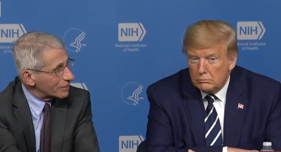 Dr. Fauci and then-president Donald Trump during a televised coronavirus address in March 2020. Photo: Screenshot CBS News